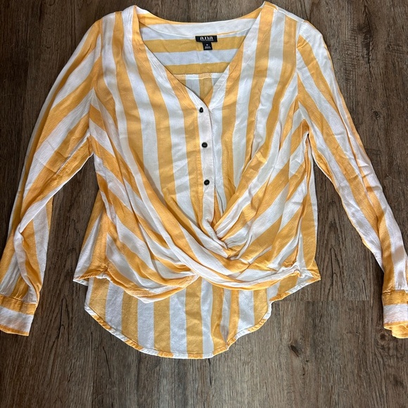 a.n.a Tops - a.n.a Gold and White Long Sleeve Wrap Blouse
